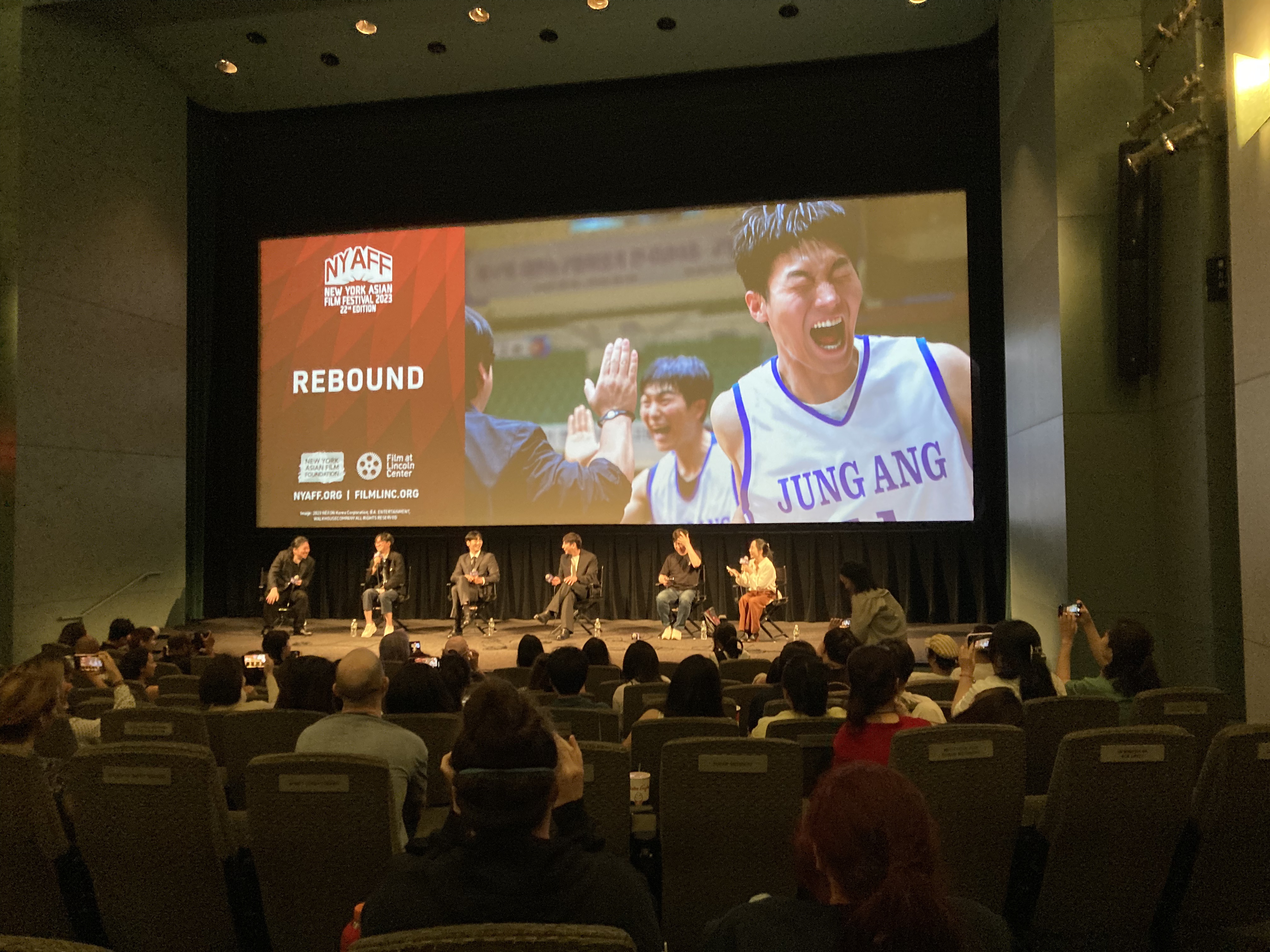 Director Chang Hang-ju, Producer Billy Acumen and Actors Jeong Jin-woon and Kim Taek do an audience Q&A following the screening of the New York premiere of their film, Rebound, at The 2023 New York Asian Film Festival at Lincoln Center.