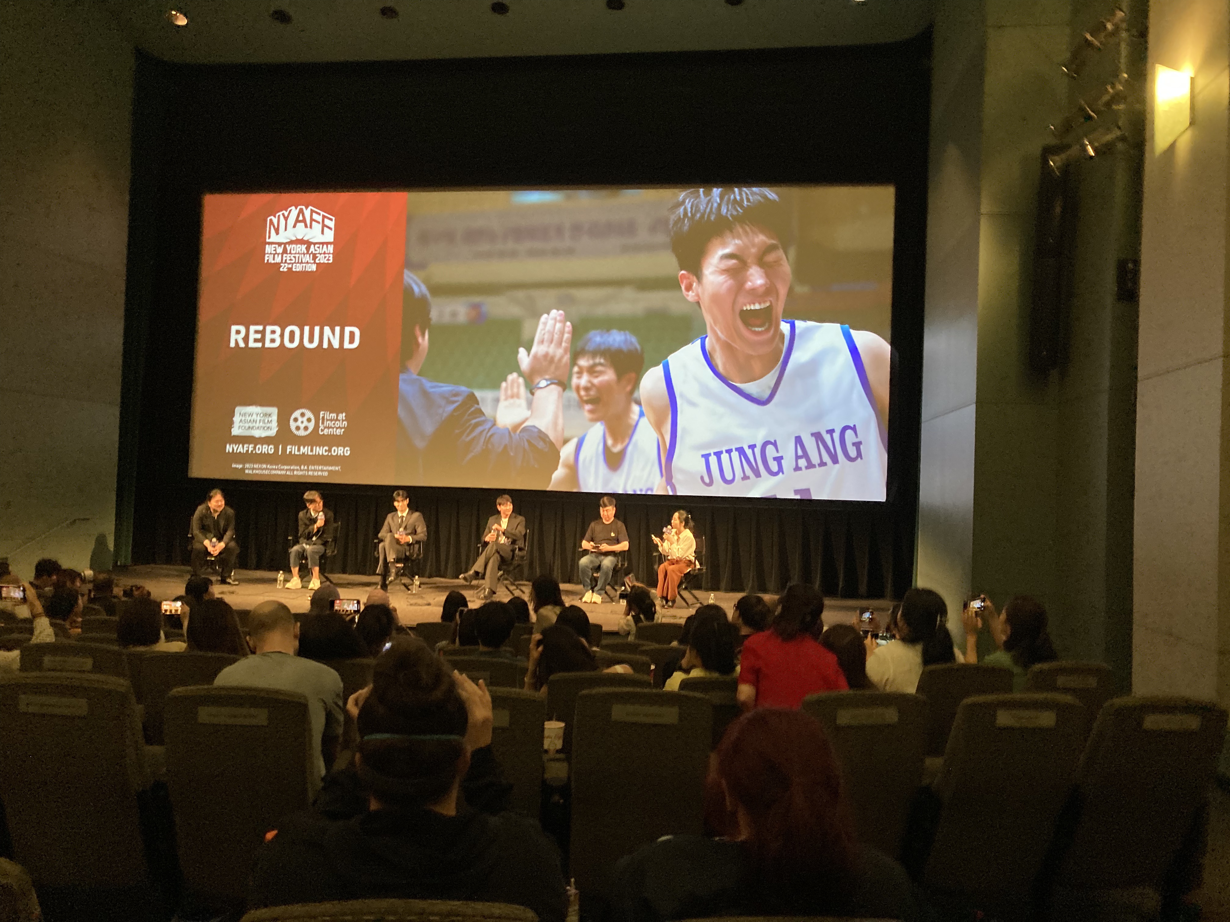 Director Chang Hang-ju, Producer Billy Acumen and Actors Jeong Jin-woon and Kim Taek do an audience Q&A following the screening of the New York premiere of their film, Rebound, at The 2023 New York Asian Film Festival at Lincoln Center.